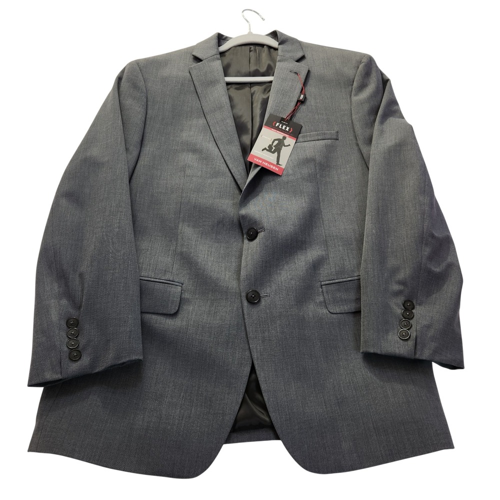 Van Heusen Flex Slim Fit Suit Jacket Mens 44R Gray Stretch Wrinkle Resistant NWT
